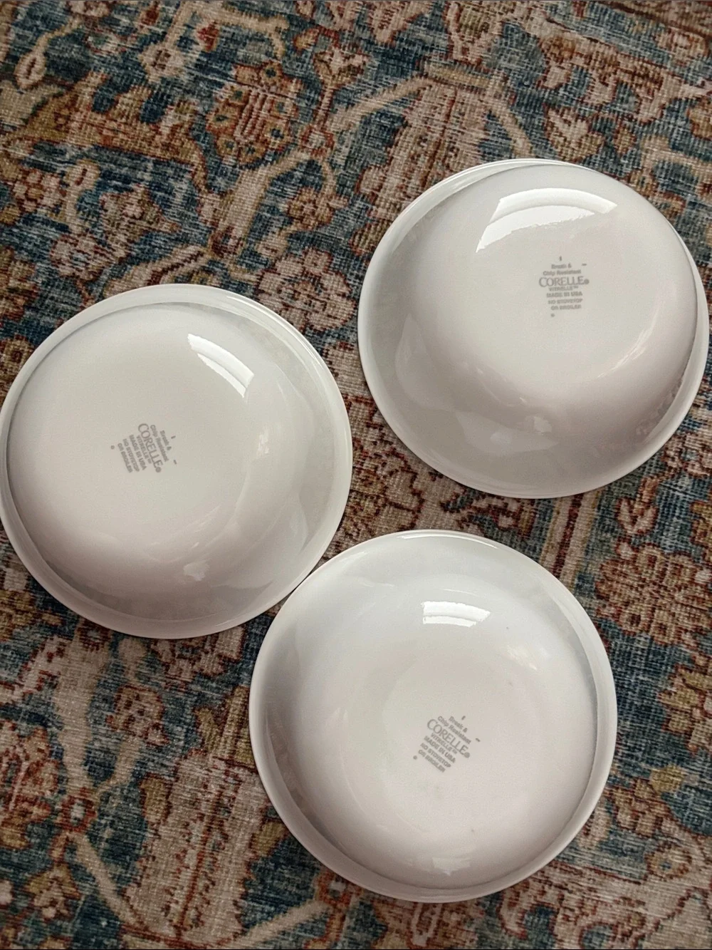 Vintage White Corelle With Green Gray Trim 6” Diameter Bowls